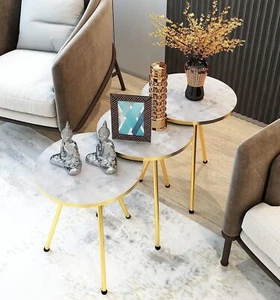 Set of 3 Nesting END Tables - Round Stacking Coffee Side Tables for Small Spaces - Picture 1 of 79