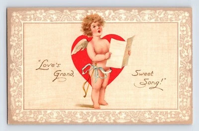 Postal San Valentín Cupido Cantando Partituras Tuck Años 1910 Sin Publicar Parte Trasera Dividida Foto 1 de 2