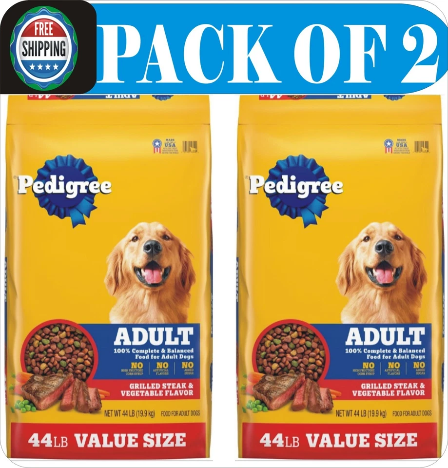 Pedigree Grilled Steak & Vegetable Flavor Adult Nutrition Dry Dog Food Pack of 2