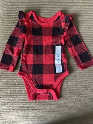 NEW Jumping Beans Buffalo Plaid Red Black Check Bodysuit Girl's NB, 6 months 9 m - Image 1 of 4