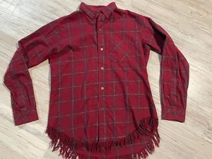 Current/Elliott Shirt Damen 2 mittelrot metallic kariert Fransensaum geknöpft - Bild 1 von 15