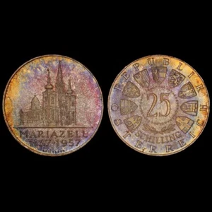MS66 1957 Austria Mariazell Silver 25 Schilling PCGS Trueview- Beautifully Toned - Picture 1 of 6