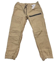 Ring of Fire Hose Herren XL hellbraun khaki ausgelassen Motorrad Jogger Stretch Preppy Reißverschluss neu mit Etikett - Bild 1 von 7