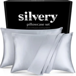 Silver Infused Pillowcase Set - 2 Pack Self-Cooling Pillowcases with Self-Cle... - Bild 1 von 9