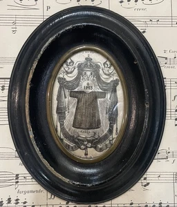 Antique French Ex Voto Holy Robe of Jesus under Glass c1880 - Picture 1 of 4