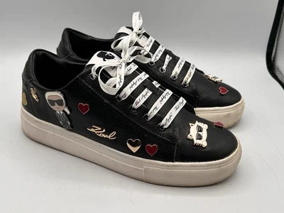 Zapatillas deportivas Karl Lagerfeld Paris Cate Pins para mujer talla 8 M de cuero negro con cordones Foto 1 de 4