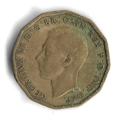 Moneda Mundial de 3 Peniques Gran Bretaña 1943 Reino Unido - KM# 849 Foto 1 de 2