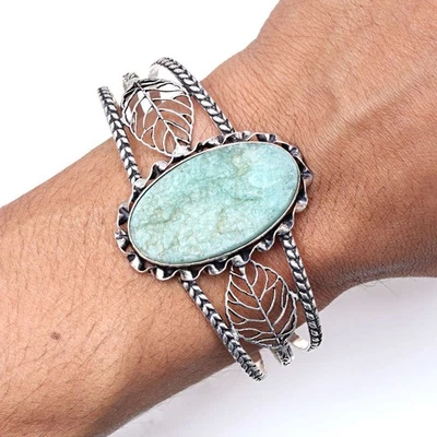 Amazonite Drusy Gemstone Handmade Jewelry Cuff Bracelets 7''Adjustable - Image 1 of 4
