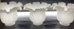 Glass Light Shade Frosted Embossed Ruffled SET OF 3 Vintage FITTER 2" - Picture 1 of 13