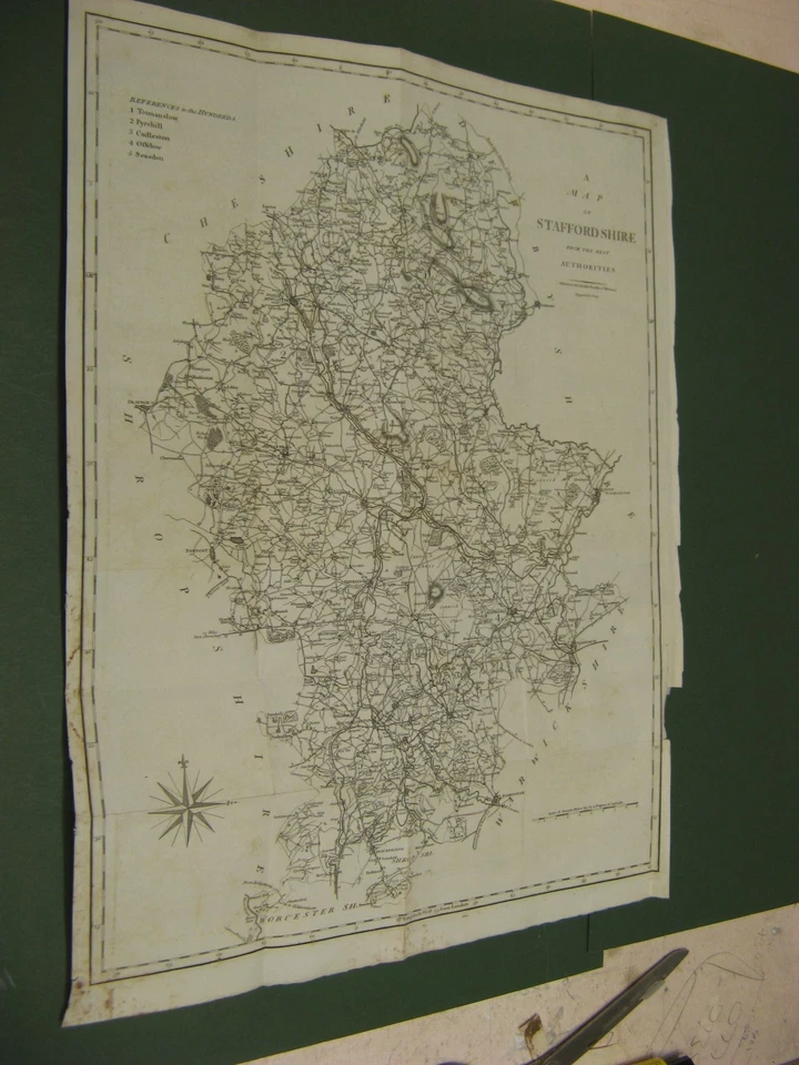 MAPA GRANDE 100 % ORIGINAL ANTIGUO DE STAFFORDSHIRE DE JOHN CARY STOKE CANNOCK STONE Foto 1 de 1