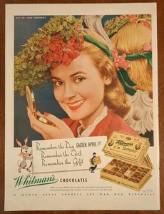 1945 Vintage Whitman's Sampler Chocolate Print Ad, Lady Doing Makeup  - Picture 1 of 1