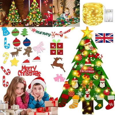 DIY Felt Christmas Tree Set with Lights Wall Hanging Xmas Decor Kids Gifts Home - Image 1 of 4