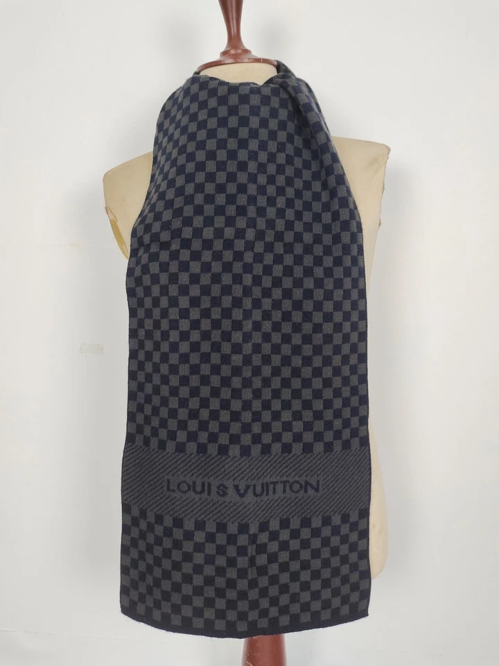Louis Vuitton genuino vintage gris/negro lana invierno bufanda bufandas Foto 1 de 4