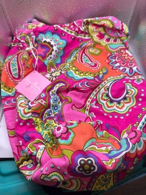 Vera Bradley Ditty Drawstring Waterproof Lined Swimsuit Bag Pink Swirls Paisley  - Image 1 of 4