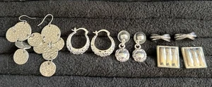 Vintage Silver Tone Earrings Lot 5 Pairs - Bild 1 von 9