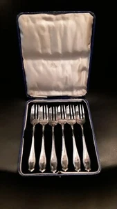 1848 Georg 111 Silber Serviergabeln für Kuchen und Gebäck 6er Set Original Etui - Bild 1 von 4