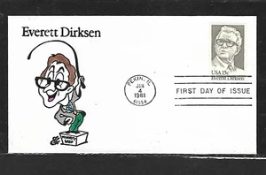 USA HAND PAINTED EVERETT DIRKSEN 1981 RICHARD ELLIS ANIMATED FDC + CACHET - Picture 1 of 1