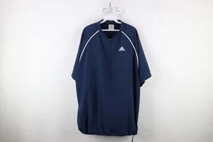 Vintage Adidas Mens XL Spell Out Short Sleeve Half Zip Pullover Jacket Blue - Picture 1 of 14