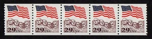UNITED STATES, SCOTT # 2523, COIL STRIP OF 5 STAMPS PNC # 9, FLAG OVER RUSHMORE - Picture 1 of 1