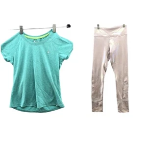 Old Navy Active Girls Size L (10-12) BUNDLE Metallic Pink Leggings T Shirt 2 Pc - Picture 1 of 12