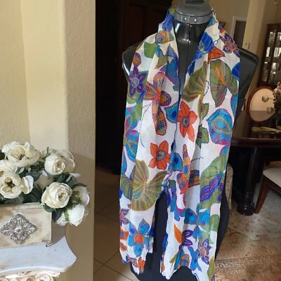 "Bufanda mariposa floral de seda Nordstrom 60"" X 21"" borde lechuga asimétrica" Foto 1 de 4