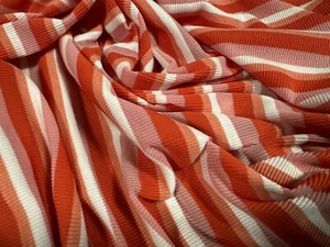 Stretch Spandex Rib Jersey Fabric, Per Metre - Stripe - Orange Pink & White - Picture 1 of 3