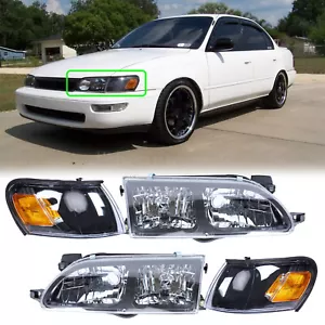For 93-97 Toyota Corolla Headlight JDM Black Housing Clear Lens Corner Lamps Set - Picture 1 of 8