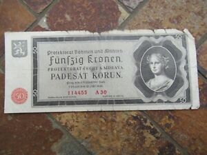 Vintage 1940 Morava 50 Korun Bank Notes