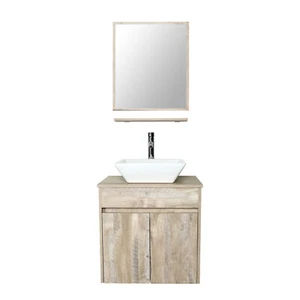 24" Wall Mounted Bathroom Vanity Set W/ Square Ceramic Vessel Sink Faucet Combo - Picture 1 of 10