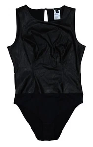 INC International Concepts Damen-Body aus Kunstleder mit hohem Ausschnitt neu mit Etikett schwarz - Bild 1 von 2