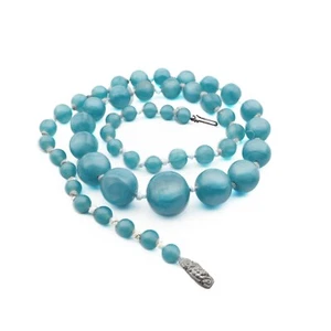 Filo (49) perle di vetro vintage ceche graduali turchese satinato lavorato a lume - Foto 1 di 3