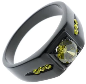 Neon Peridot Cz 5 carat total weight Black Stainless Steel Ring size 9 T41 - Picture 1 of 7