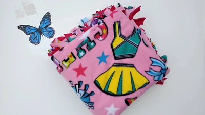 Kids Cheer Spirit Fleece Fabric No Sew No Tie Reversible tie Blanket 50 x 56 - Image 1 of 4