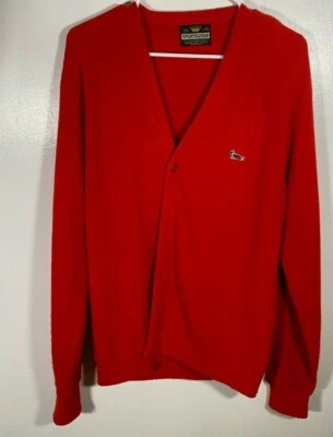 Vintage Red Cardigan Turtle Patch Large L 42/44 Sportswear Acrylic 80s Mod Geek  - Image 1 of 4