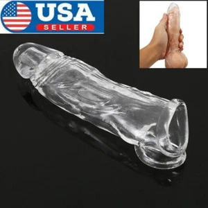 Silicone-Condom-Reusable-Realistic-Penis-Extender-Sleeve-Enlarger-Bigger-male-US - Picture 1 of 18