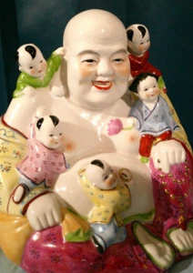 VTG Large Happy Budddah Budai Hotei Children Statue 10" Asian Oriental famile - Picture 1 of 5