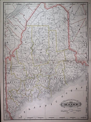 Hermoso mapa antiguo del condado y ferrocarril Cram Atlas de 1888 ~ MAINE ~ (XL17x23) #578 Foto 1 de 4
