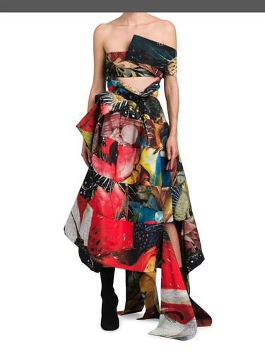 Abito vestito a strati senza spalline stampa Alexander Mcqueen Bosch $5700 taglia 46 US 10