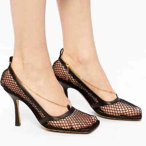 NWT$1,300 Bottega Veneta Black Stretch Mesh with Chain Heel Pumps Sz 35 / US 5 - Picture 1 of 16