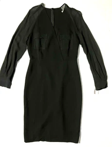 Neu Max Mara schwarz sitzendes Cocktail-Arbeitskleid mit Seidenchiffonärmeln Gr. 6 - Bild 1 von 12