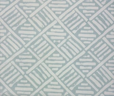QUADRILLE MACOCO REVERSE AQUA WHITE BLUE GEO LINEN MULTIUSE FABRIC 1.5 YARD 53"W - Image 1 of 4