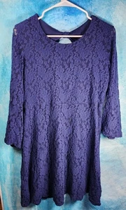 NWT JUSTICE GIRLS Size 18 LACE BOW BACK DRESS Blue 3/4 SLEEVES BELL CUFFS EPOC - Picture 1 of 5