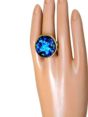 Opal Ring 25mm Royal Blue Resin Opal in Stainless-Steel, 18-Karat, Gold-Plated - Image 1 of 4