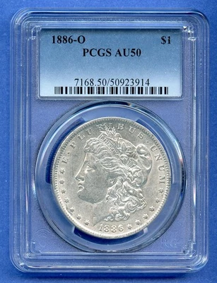 1886 O PCGS AU50 Morgan Silver Dollar $1 US Mint Rare Key Date Coin 1886-O AU-50 - Image 1 of 3