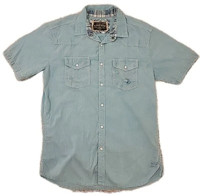 Camisa BKE Hebilla Manga Corta Para Hombre Med Light Aqua Marine Perla Snap Up Distress Foto 1 de 4