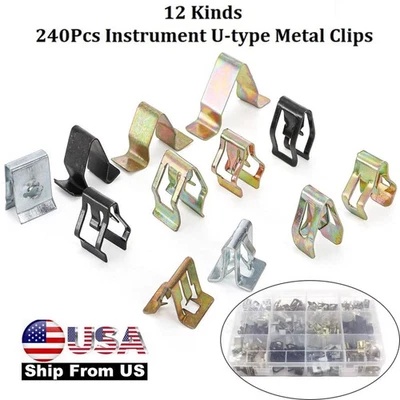 240PCS Car Dashboard Trim Clips Accessories 12 Sizes Metal Retainer U Clips Foto 1 de 4