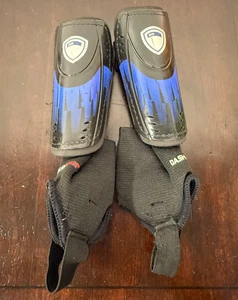 Dash Sports Kids Soccer Shin Guards Youth X-Small Preowned Blue Black - Picture 1 of 4