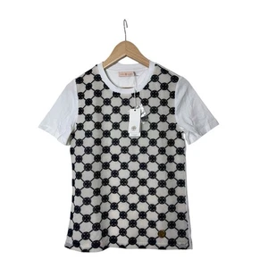 Neu mit Etikett Tory Burch LOGO SPITZE T-SHIRT marineblau weiß XS - Bild 1 von 8