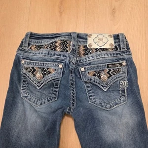 Miss Me Girl's Medium Wash Stretchy Bejeweled Embellished Skinny Jeans Size 14 - Picture 1 of 10