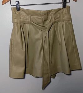 Zara vegan Faux Leather paper bag high waist shorts chic neutral mob wife - Picture 1 of 3